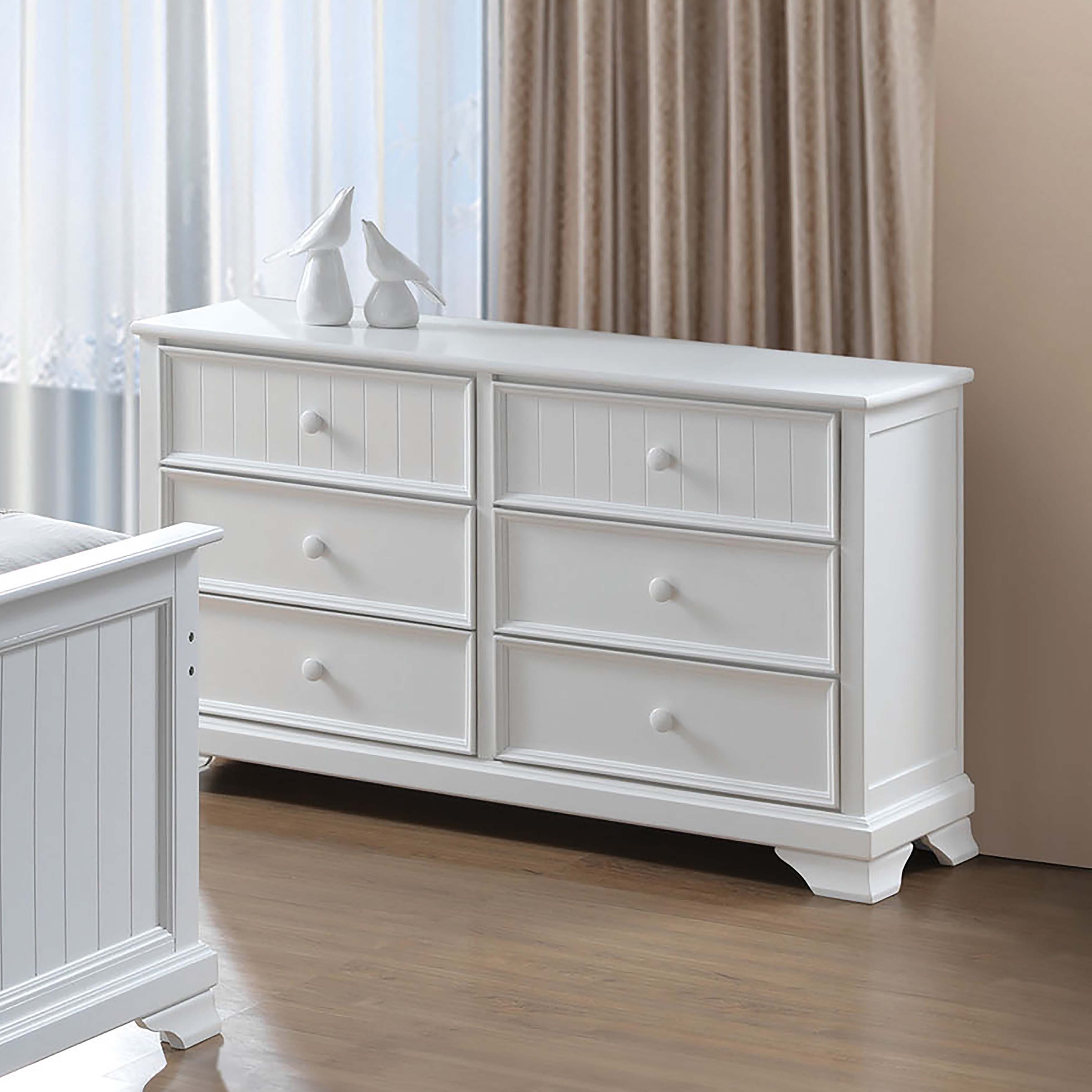 white dresser 6 drawers Aiho Modern Drawer Wood Dressers, Wide Chest of with Metal Handles for Living Room,Bedroom , White, Adult Unisex, Size: 1XL this piece gives you an elevated look without the hard work Stria White Fluted 6-Drawer Dresser