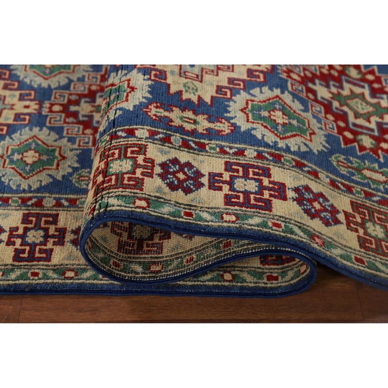 Kazak Runner Rug Hand-Knotted Traditional Blue Wool Carpet - 2'7" x 13'1"