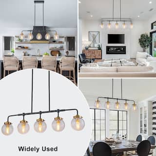5-Light Crackled Glass Globe Linear Island Pendant Light Modern - Dia.38.19-in