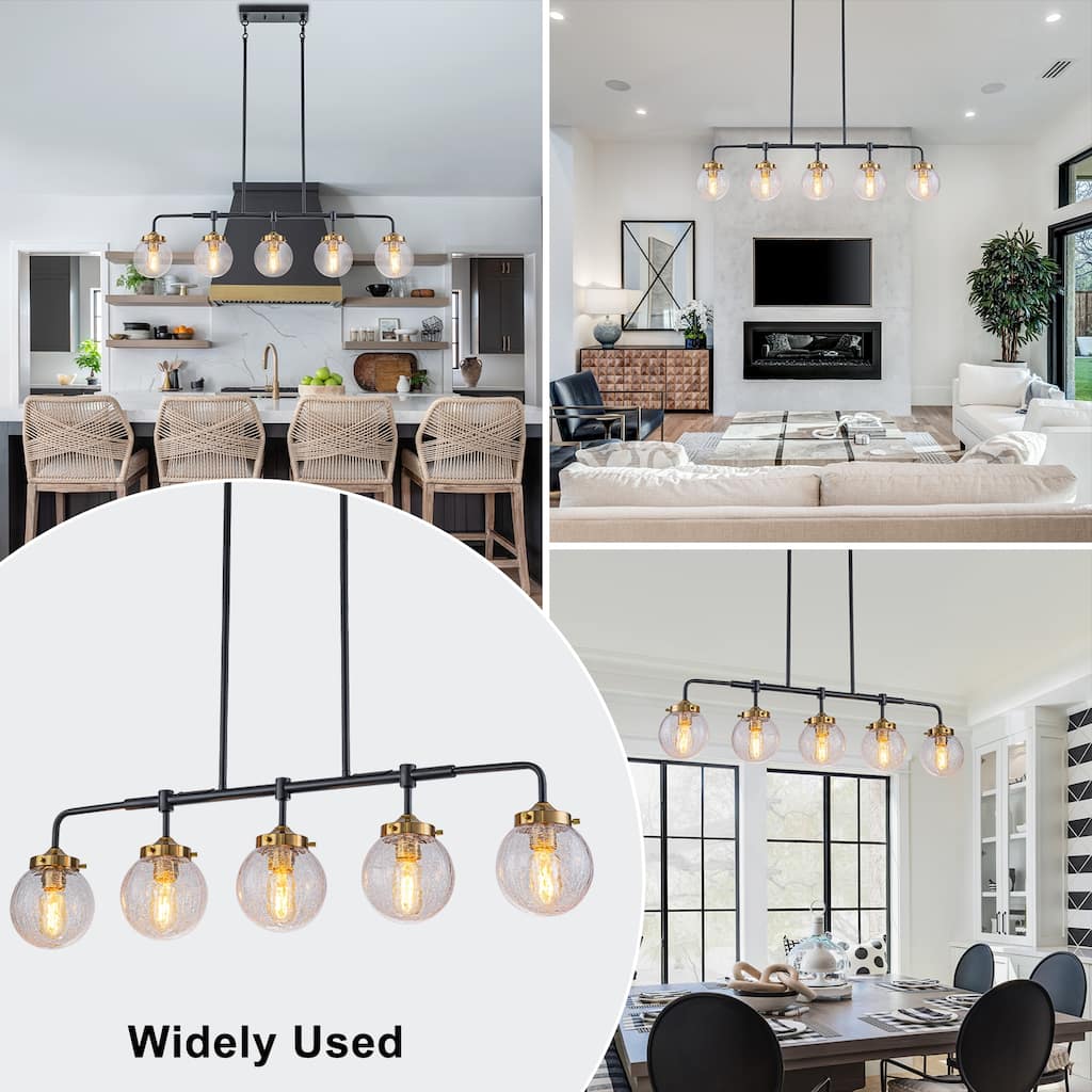 5-Light Crackled Glass Globe Linear Island Pendant Light Modern - Dia.38.19-in