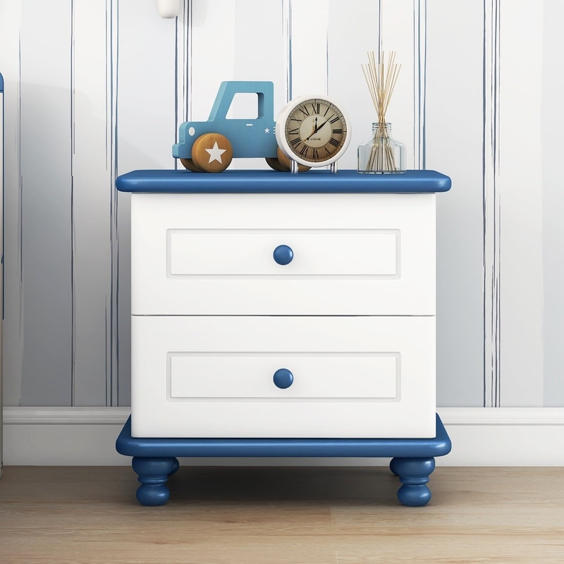 Minimalist Style Kids Nightstand Wooden 2 Drawer Nightstand with 4 Legs Superior Top Bedside Table for Bedroom Childrens Room