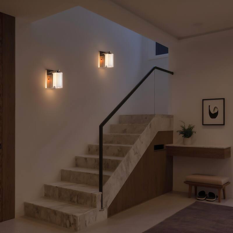 Matte Black/Brushed Nickel 1-Light Indoor Bathroom Vanity Light Wall Sconce with Dual Glass Shades