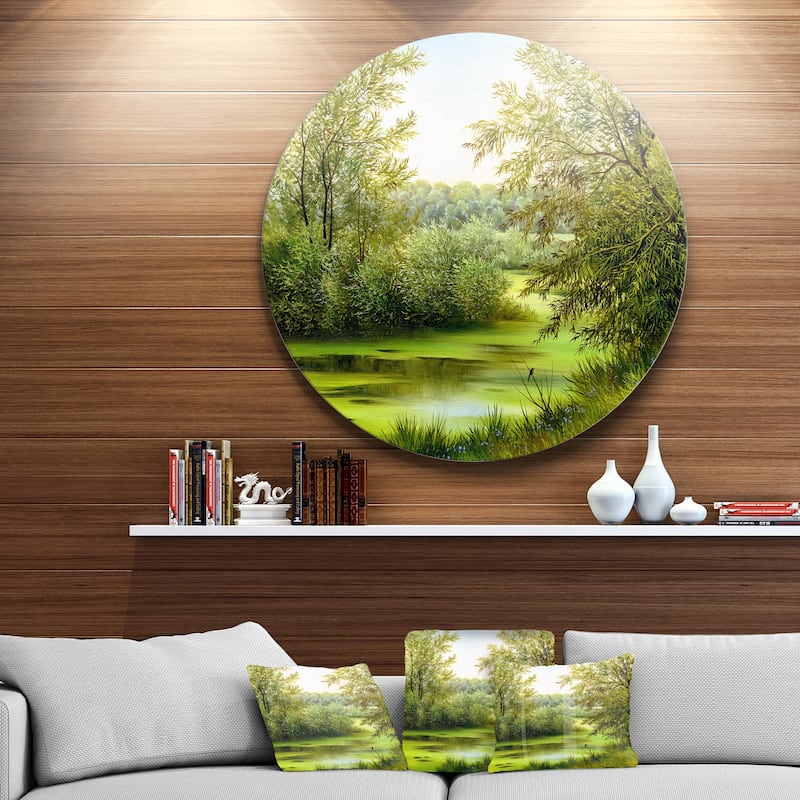 Designart 'Green Summer Landscape' Glossy Metal Wall Art