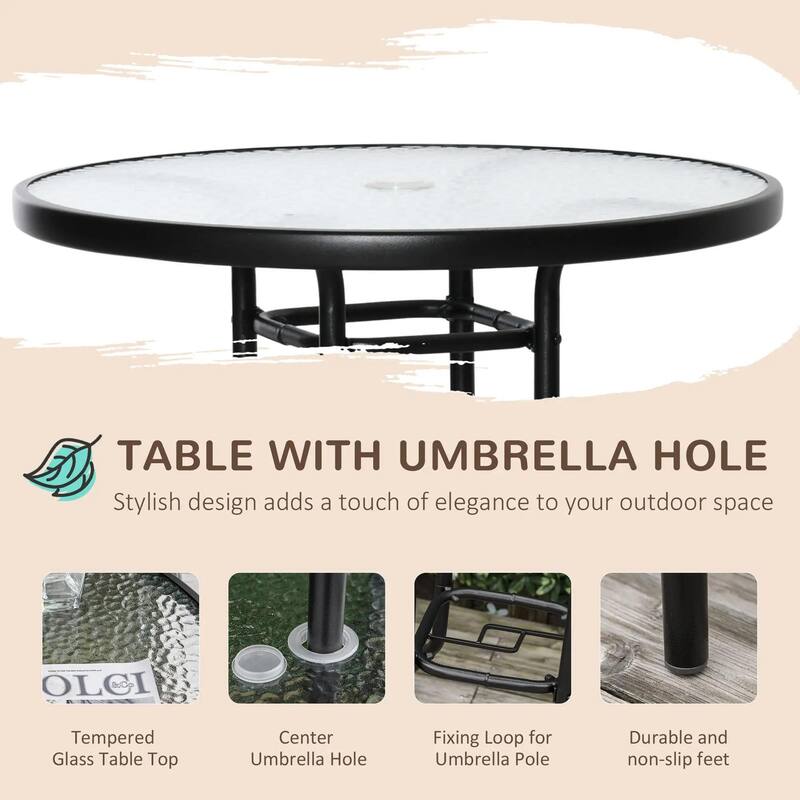 4PCS Patio Dining Set, Folding Chairs, Umbrella, Glass Table Outdoor