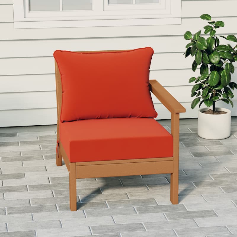 Birchwood All Weather HDPE Outdoor Patio Deep Seating Teak Right Arm Facing Chair With Cushions (1-Piece) - Teak/Orange