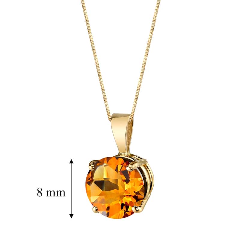 Oravo 14k Yellow Gold 1.75 ct Round Cut Citrine Pendant
