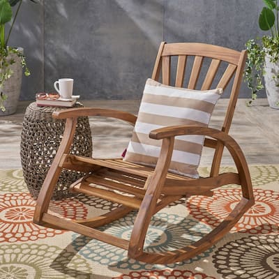 Outdoor Acacia Wood Rocking Chair with Retractable Footrest