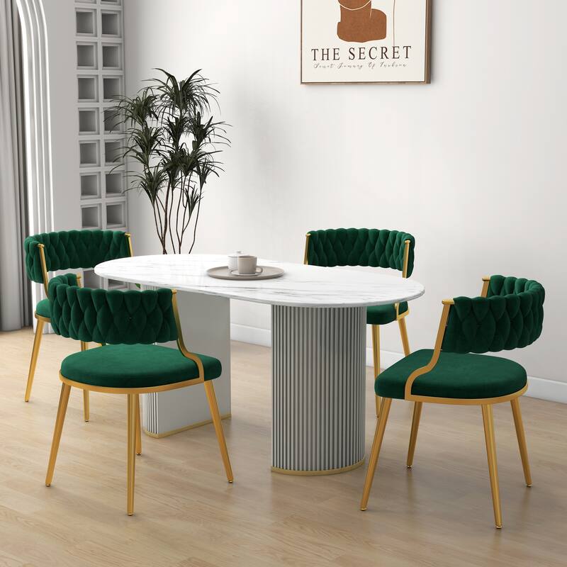4PACK Upholstered Dining Chairs with Woven Back