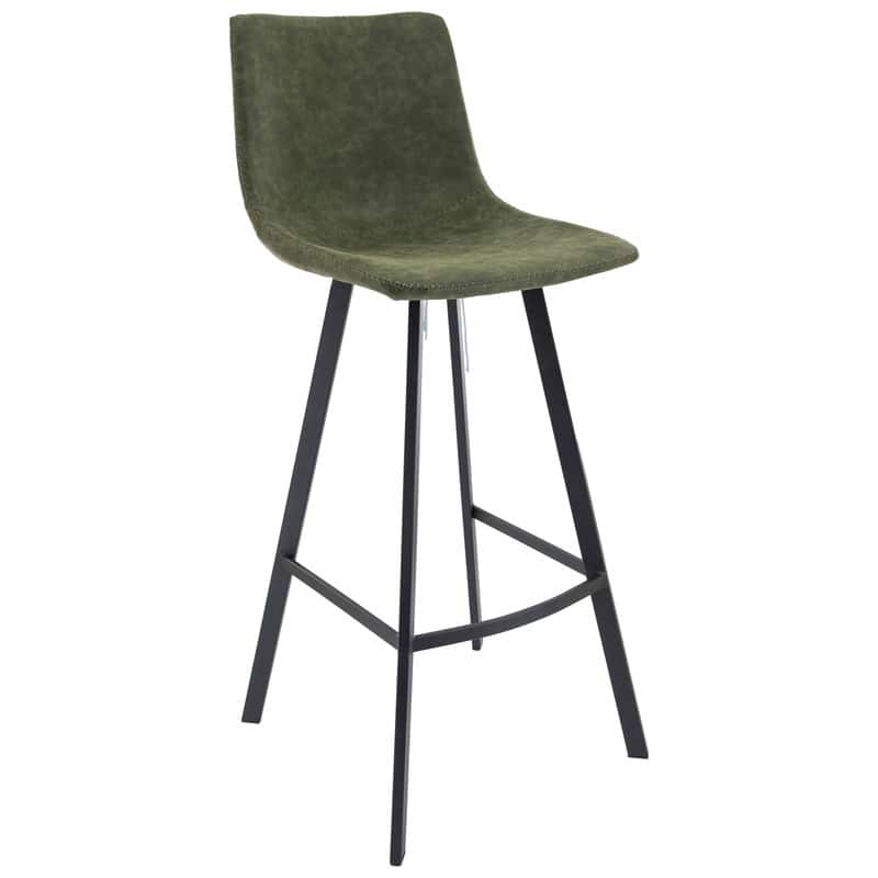 Elland Modern Upholstered Leather Bar Stool with Stainless Steel Legs, Curve Padded Seat, Built-in Footrest, and Plastic Glides