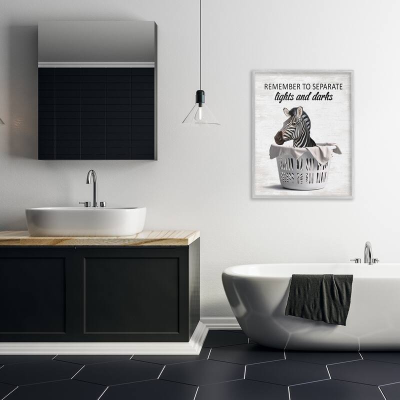 Stupell Separate Laundry & Zebra Framed Giclee Art Design By Lettered and Lined