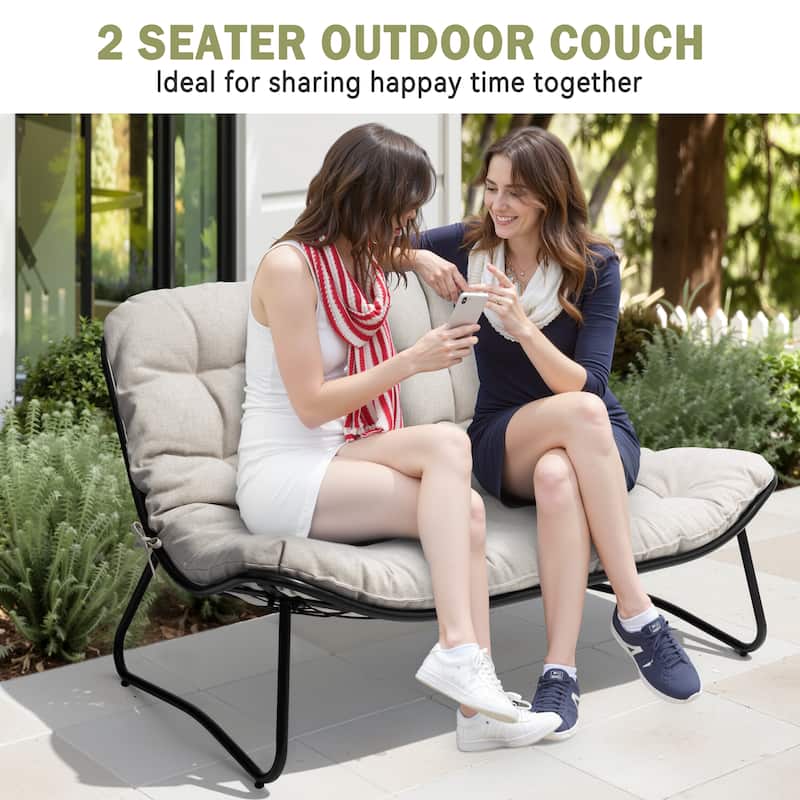 Double Papasan Chair Loveseat Conversation Cushioned Chair Seat for Indoor Outdoor