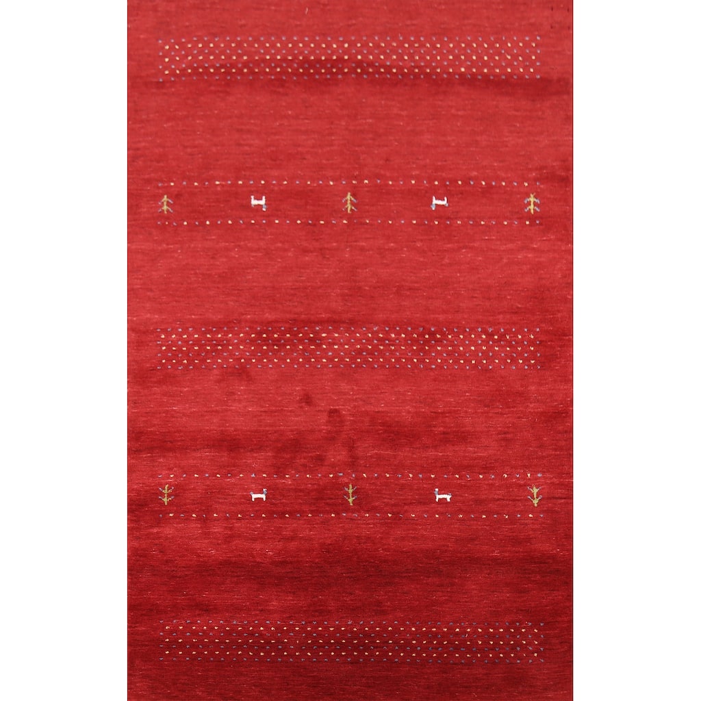 Tribal Red Gabbeh Oriental Area Rug Hand-Knotted Wool Carpet - 5'2"x 7'10"