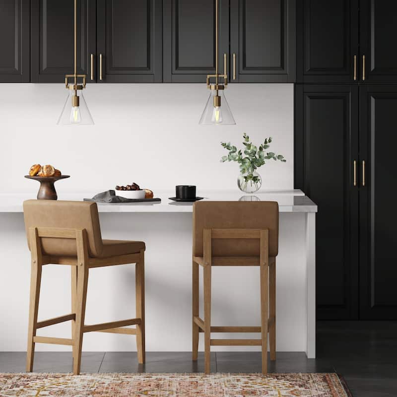 Gracie Modern Bar Stool, Boucle Upholstered Chair and Brushed Wooden Legs