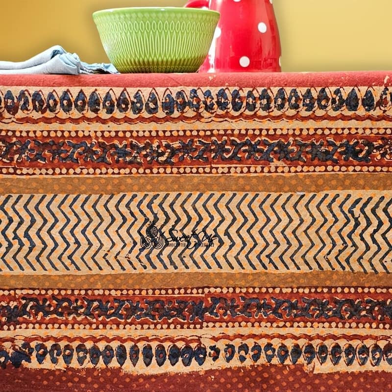 Chic Rustic Geometric Cotton Block Print Tablecloth Collection