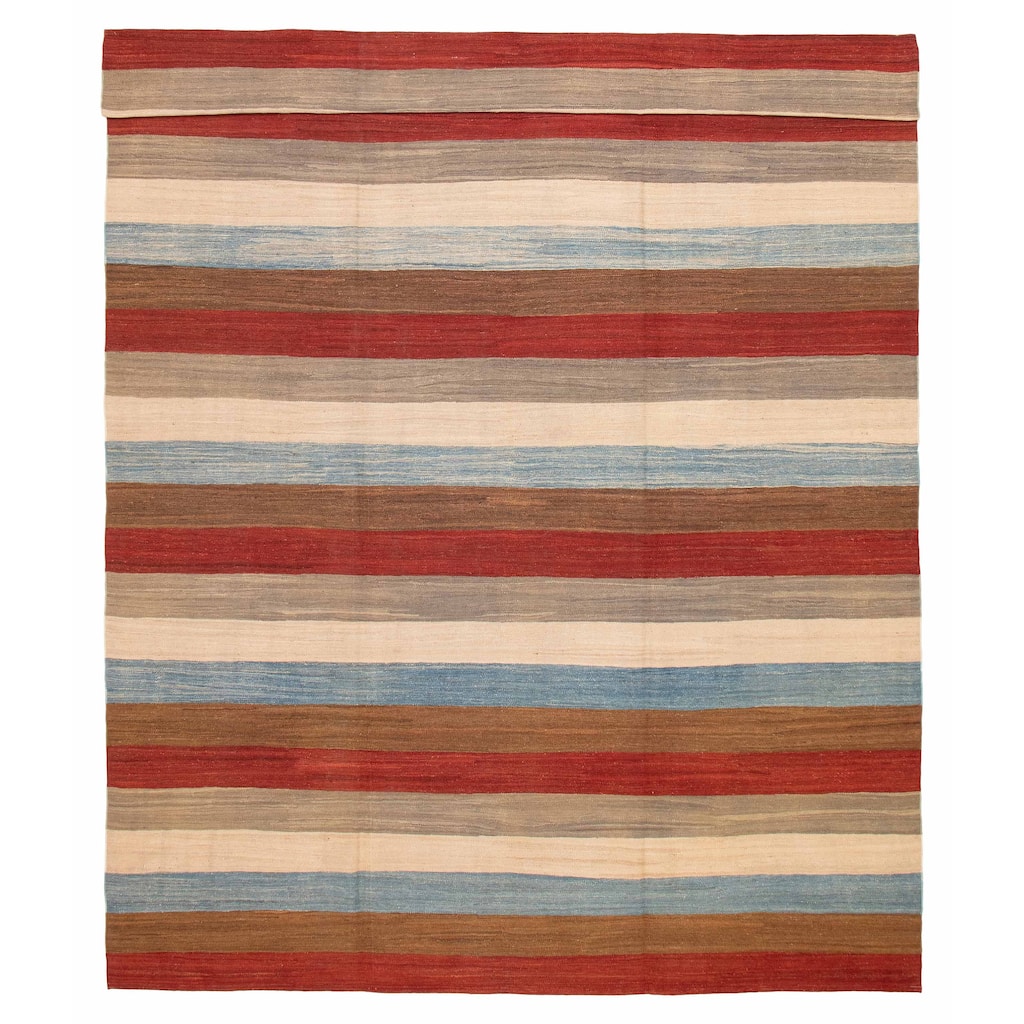 ECARPETGALLERY Flat-Weave Boho Multi Color Wool Kilim - 9'9 x 13'3