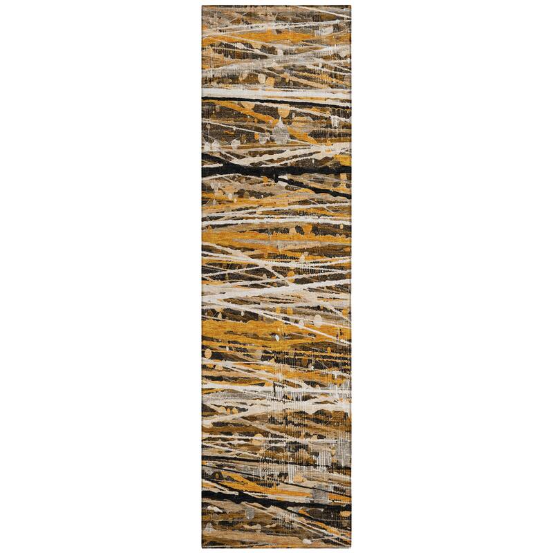 Machine Washable Indoor/Outdoor Abstract Stripes Chantille Rug