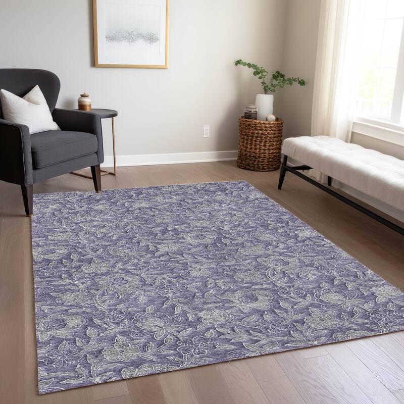 Machine Washable Indoor/ Outdoor Chantille Floral Rug