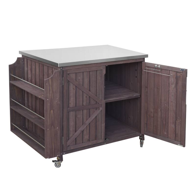 42.1" Outdoor Kitchen Island with Side Shelf, with Storage Cabinet, Outdoor Kitchen Cabinet, Adjustable Shelf and 4 Wheels