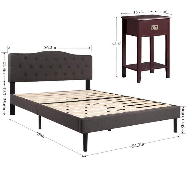 Taomika 3pieces Bedroom Set with Height Adjustable Upholstered Dark