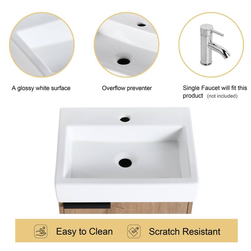 Malwee 18" Floating Bathroom Vanity, Mini Wall Mounted Bathroom Vanity with Ceramic Sink and Soft Close Door