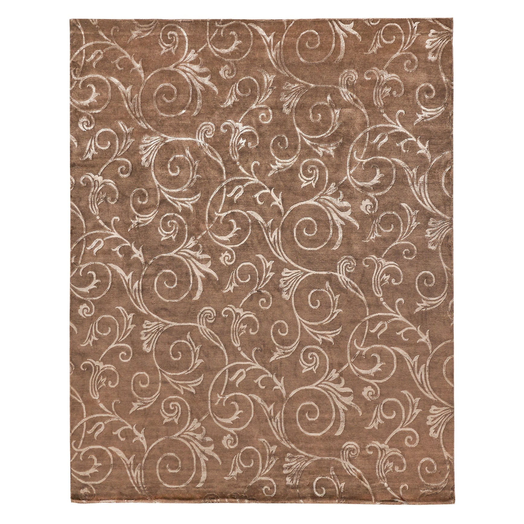 Super Tibetan hand-knotted Wool/Bamboo Silk Chocolate Area Rug - 8'6" x 10'6"