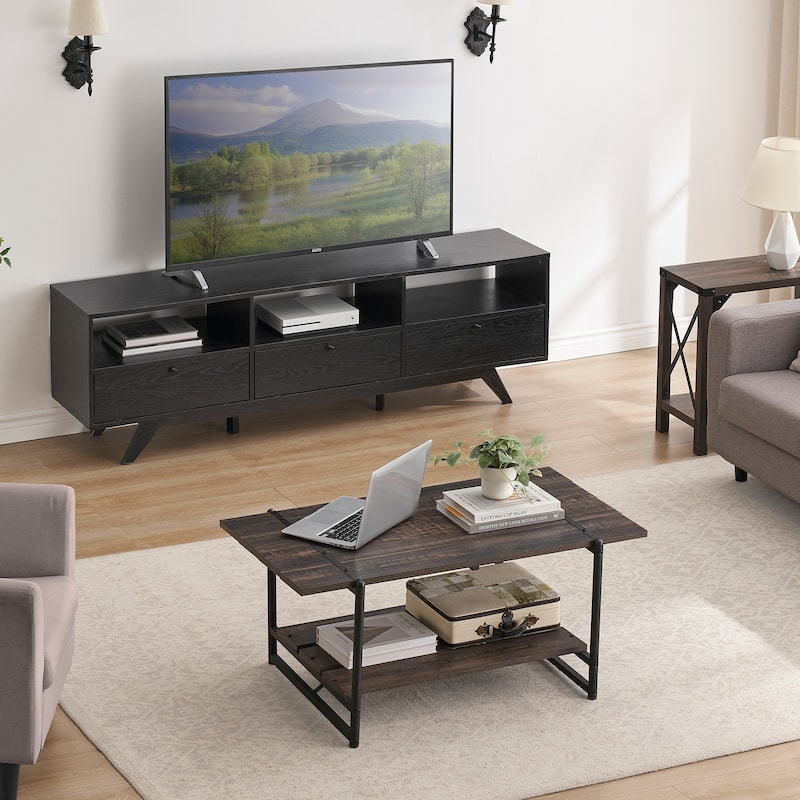 2-Tier Farmhouse 41'' Large Gray Wood Coffee Table