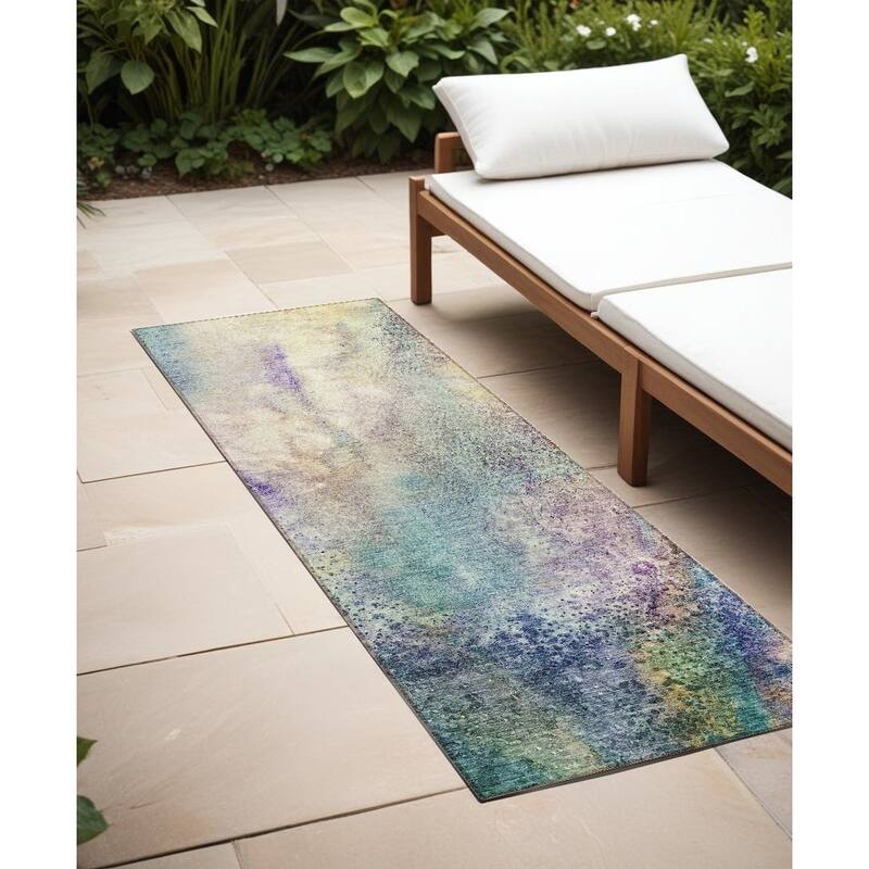 Bane Artistic Abstract Weather Resistant Sleek Contemporary Outdoor Rug - 8' Runner - Ivory