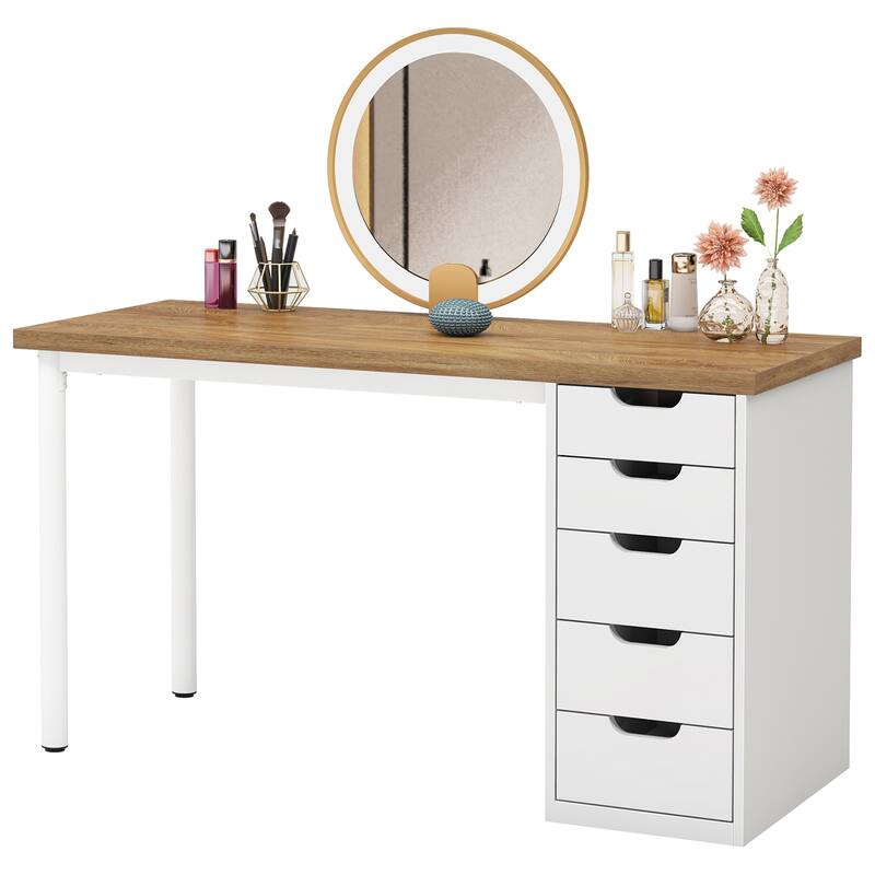 Modern Vanity Desk with 5 Reversible Drawers, Multiple Storage Makeup Desk, Christmas Gift for Home Use