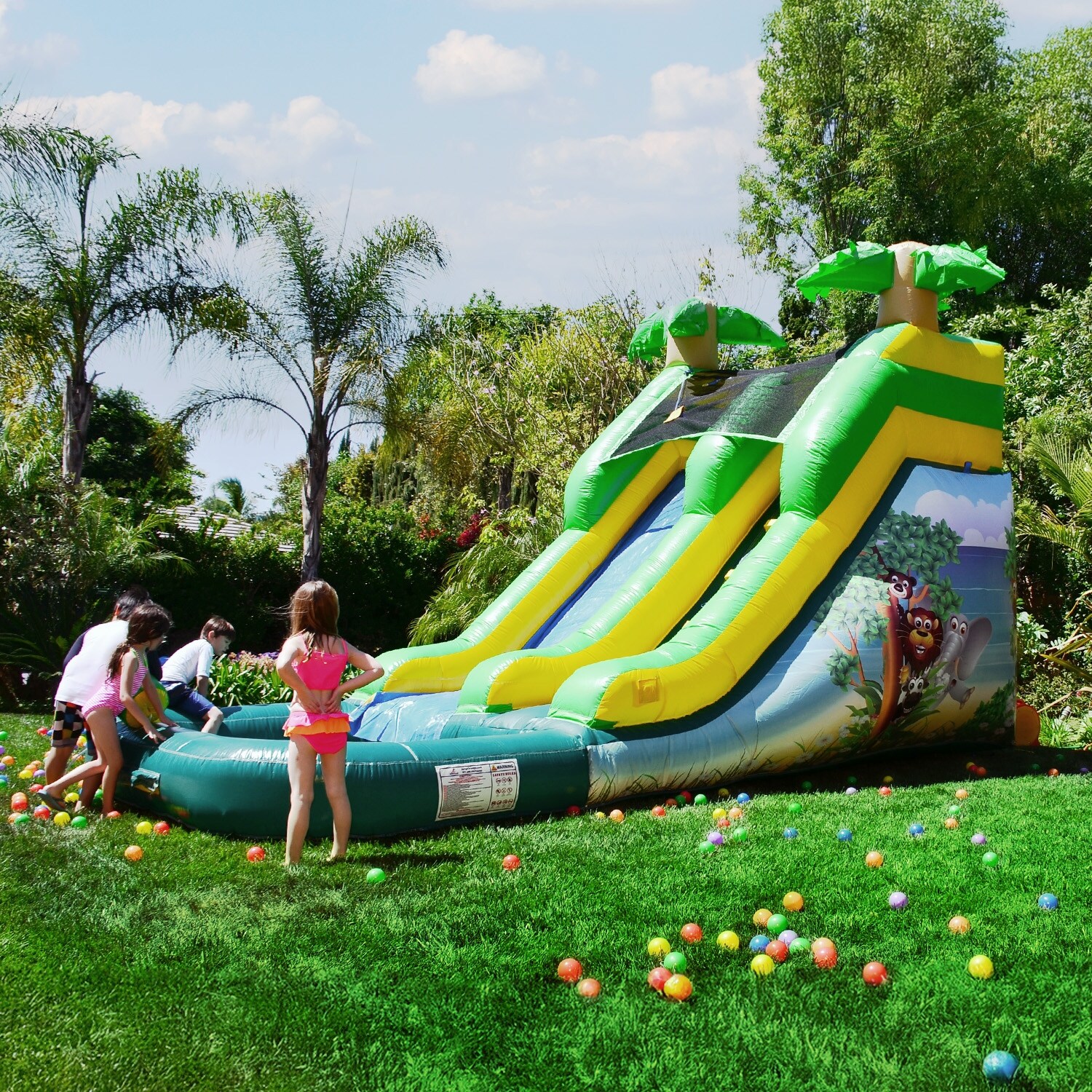 JumpOrange 21 ft Safari Inflatable Water Slide with Splash Pool