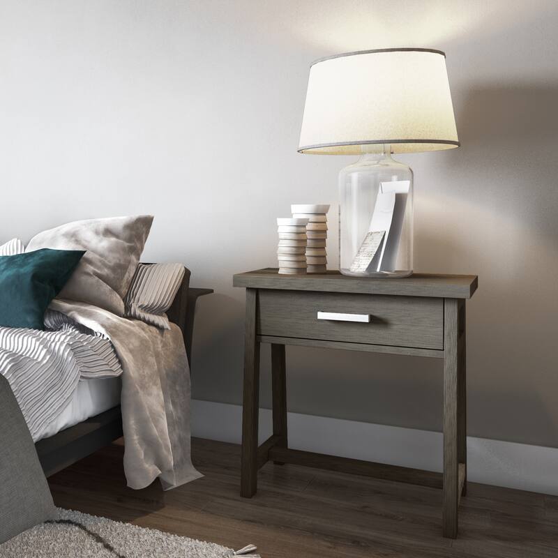 WYNDENHALL Hawkins SOLID WOOD 24 inch Wide Modern Industrial Bedside Nightstand Table