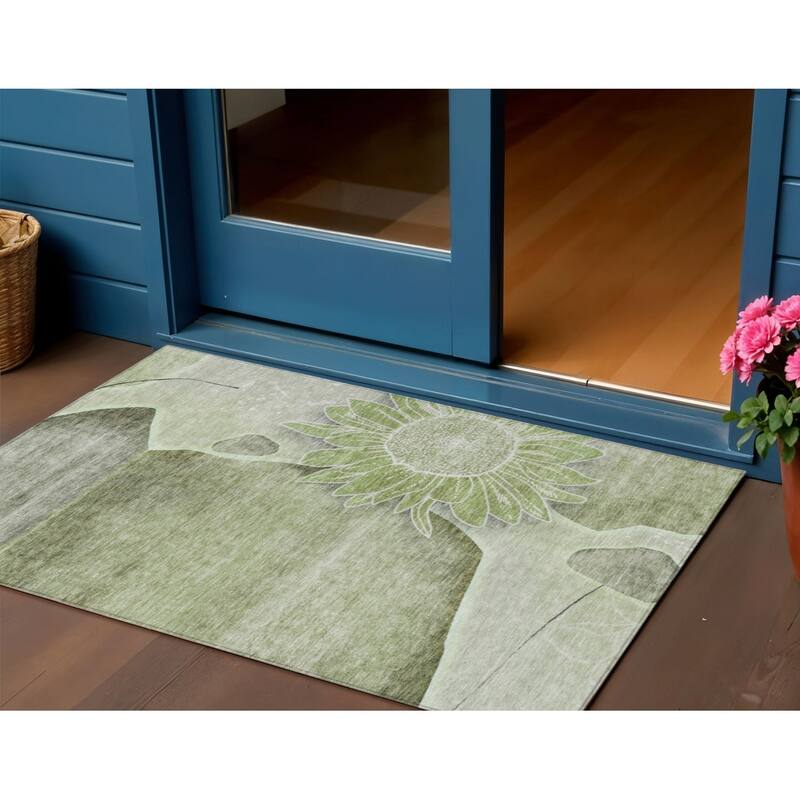 HomeRoots Floral Transitional Rectangle Outdoor Rug - 3' x 5'