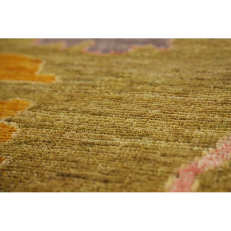 Hand Knotted Oriental 100% Wool Carpet Transitional All-Over Yellow & Gold Oushak Area Rug - 11' 10'' X 8' 10''