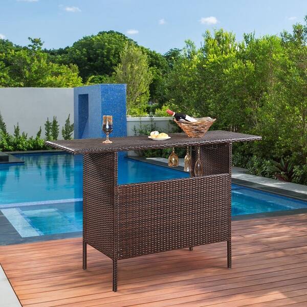 Shop Costway Outdoor Rattan Wicker Bar Counter Table Shelves Garden Patio Overstock 16120466