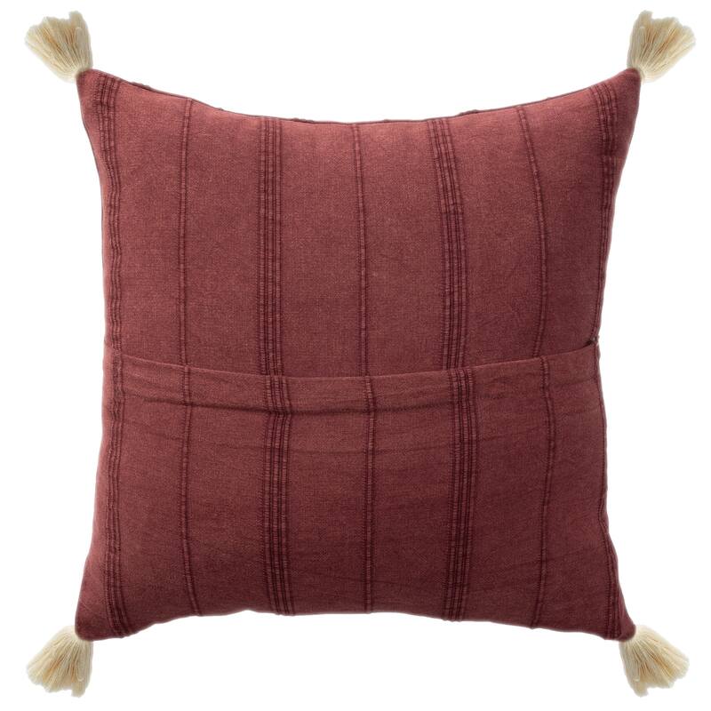 Handwoven Striped Square Throw Pillow with Tassels - 18" - Burgundy Red