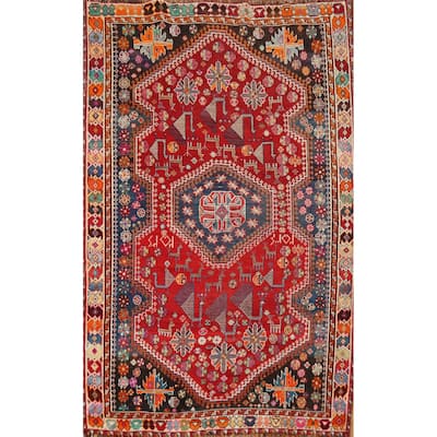 Hand Knotted Oriental 100% Wool Carpet Traditional Tribal Red Shiraz Area Rug - 6' 3'' X 4' 5''