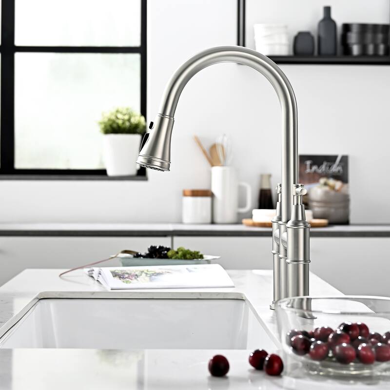 8-in Widespread Pull Down Kitchen Spray in Matte Black,Brushed Nickel