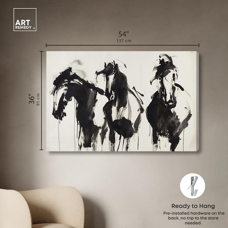 Horses in Ink Canvas by Art Remedy, Gallery Wrapped