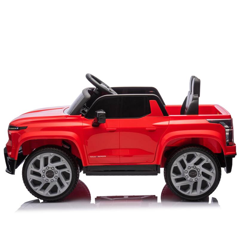 24V Licensed Chevrolet Silverado EV Ride-On Car for Kids with Slow Start, LED Lights, Bluetooth, USB, MP3, and Remote Control