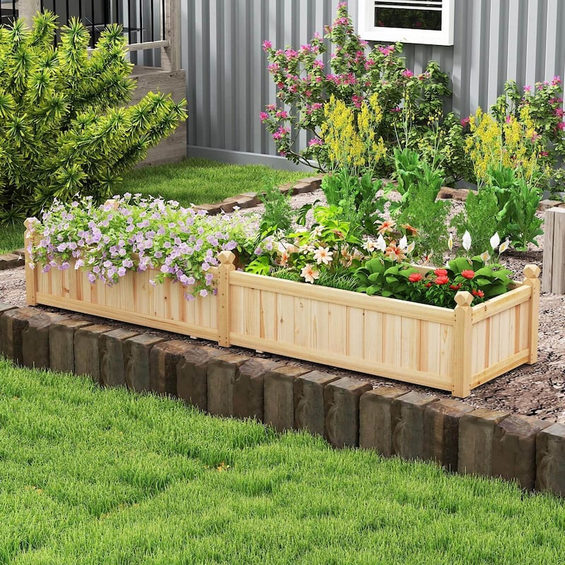 Costway Wooden Raised Garden Bed Outdoor Rectangular Planter Box with - See Details