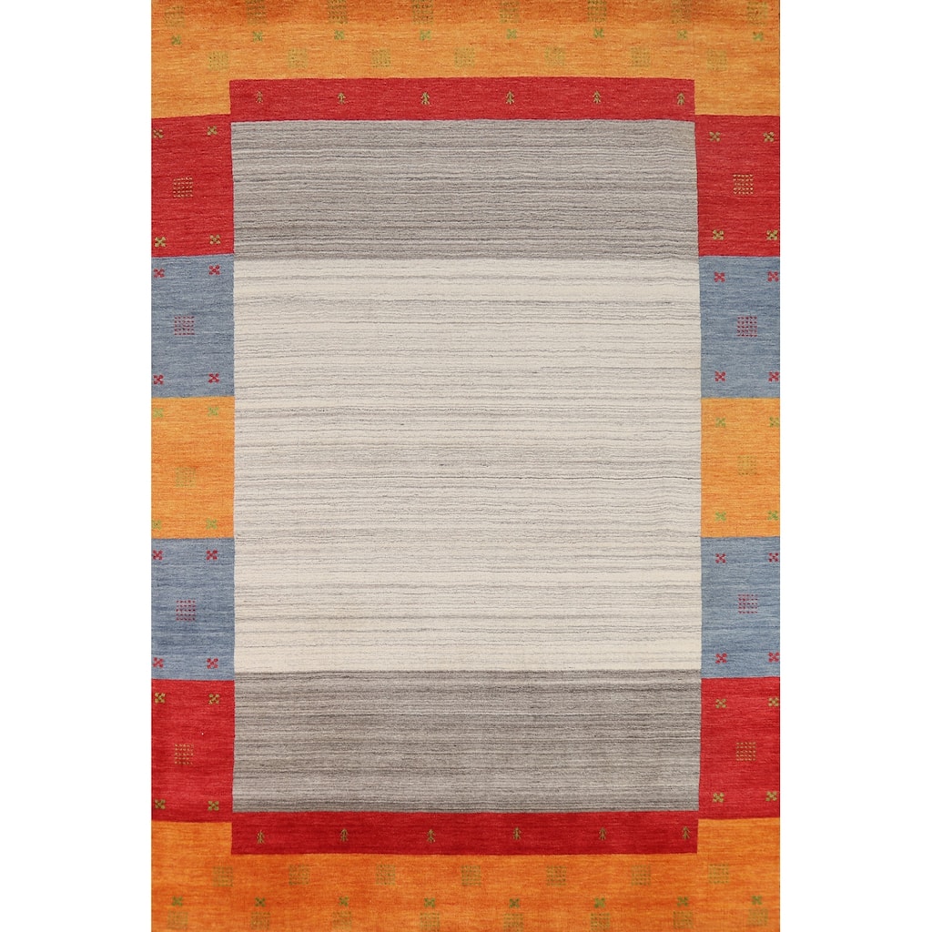 Striped Gabbeh Indian Rug Hand-Knotted Contemporary Wool Carpet - 6'5"x 9'8"