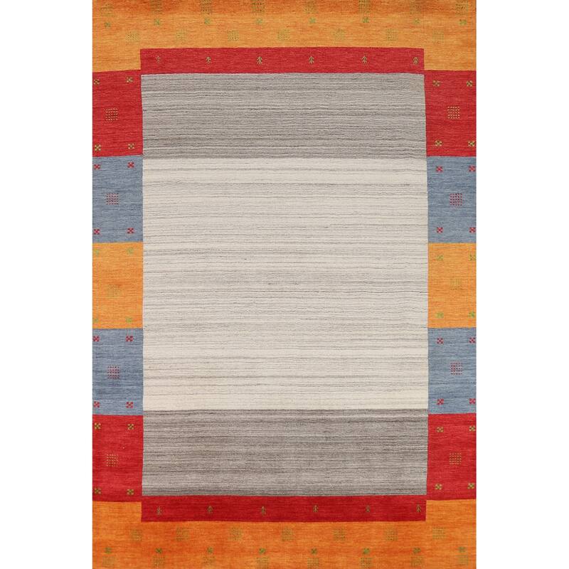Striped Gabbeh Indian Rug Hand-Knotted Contemporary Wool Carpet - 6'5"x 9'8"