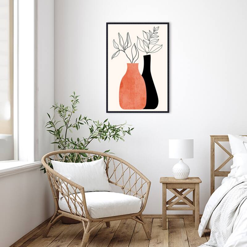 Madame a Monsieur by Eins Kubistika Framed Canvas Wall Art Print - Sylvie Beaded Black