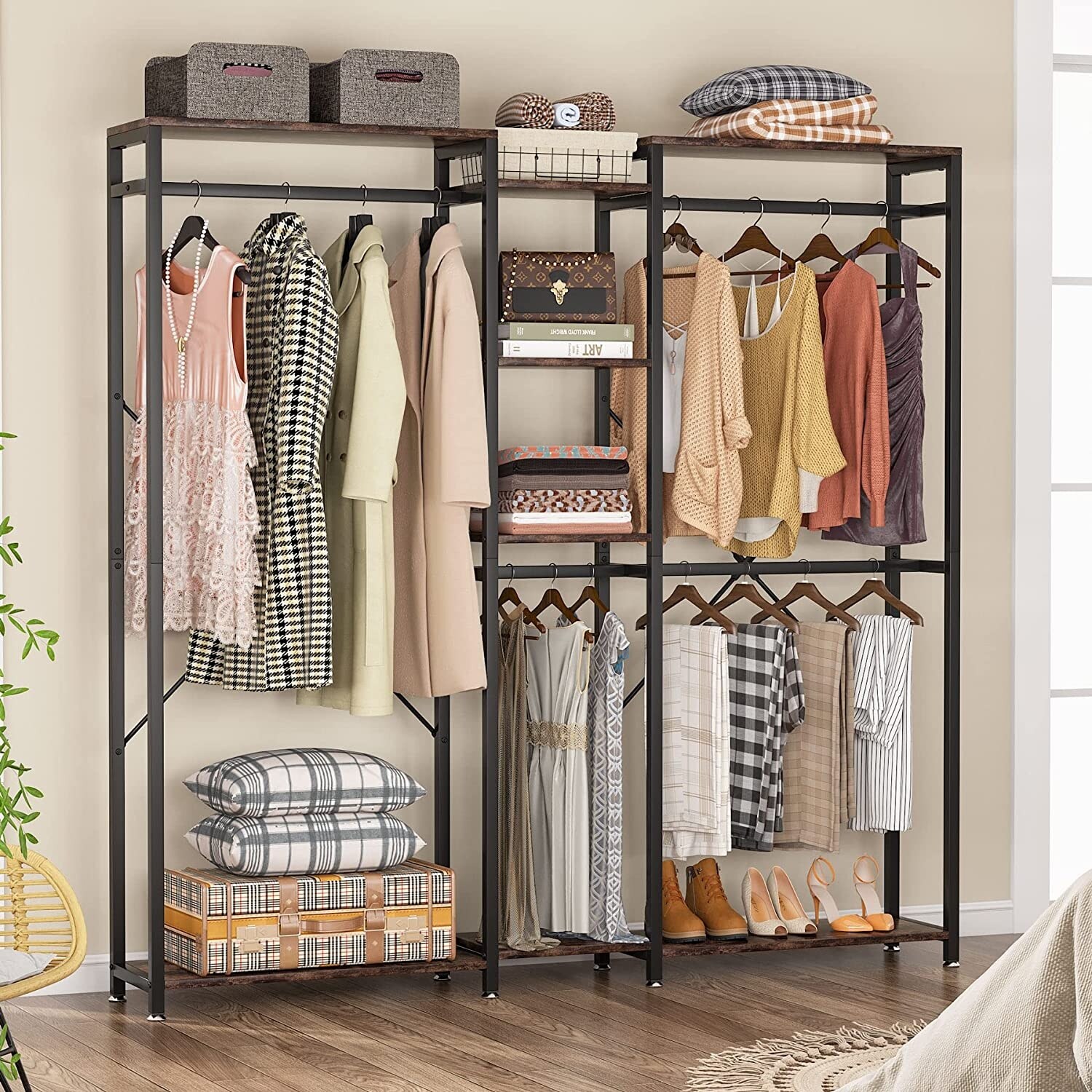 Grey 4 Tier Door Hanging Clothes Shelf 11.81 x 11.81 x 35.04 inches Organiser Bag Storage Pockets Bag Wardrobe Decor 