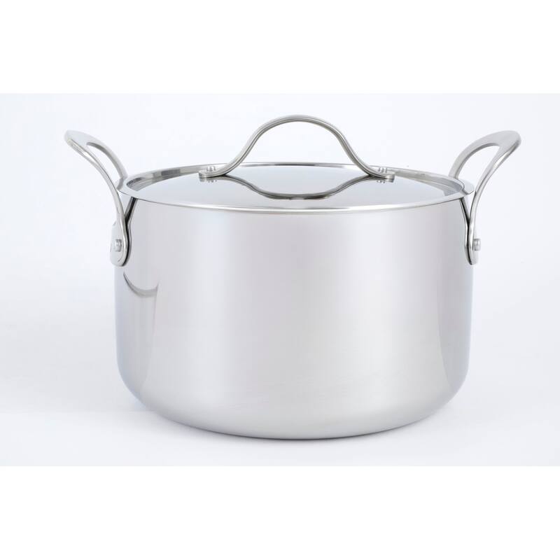 Bloomhouse 8 Quart Tri-Ply Stainless Steel Stock Pot with Lid - Dutch Oven,Oven Safe, Dishwasher Safe