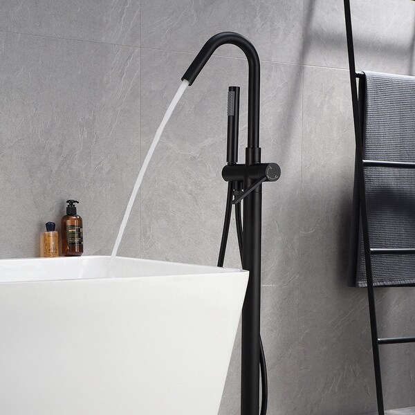 Modern Matte Black Single Lever Freestanding Tub Filler Faucet High-Arc Spout 