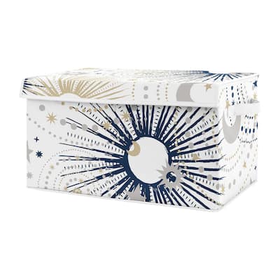 Star and Moon Collection Boy or Girl Kids Fabric Toy Bin Storage - Navy Blue Gold Grey Celestial Sky Stars Gender Neutral Unisex