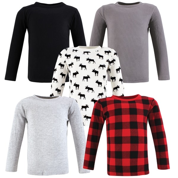 slide 1 of 1, Hudson Baby Toddler Boy Thermal Long Sleeve Tees 5pk, Buffalo Plaid Moose 3T - Buffalo Plaid Moose