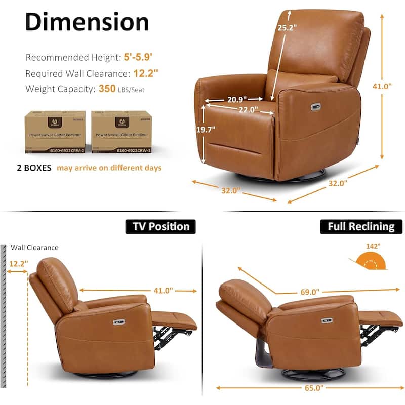 MCombo Power Swivel Rocker Recliner with Lumbar Support, Faux Leather Electric Nursery Glider Recliner Chair