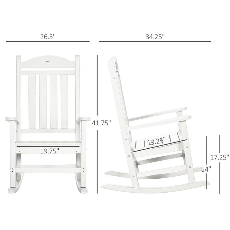 Outsunny 2 Pieces Outdoor Rocking Chair, All Weather-Resistant HDPE Rocking Patio Chairs with Rustic High Back, Armrests