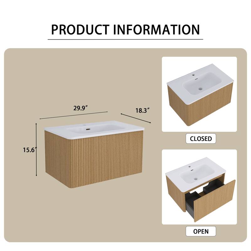 Floating Bathroom Vanity with Glossy White Integrated Ceramic Sink